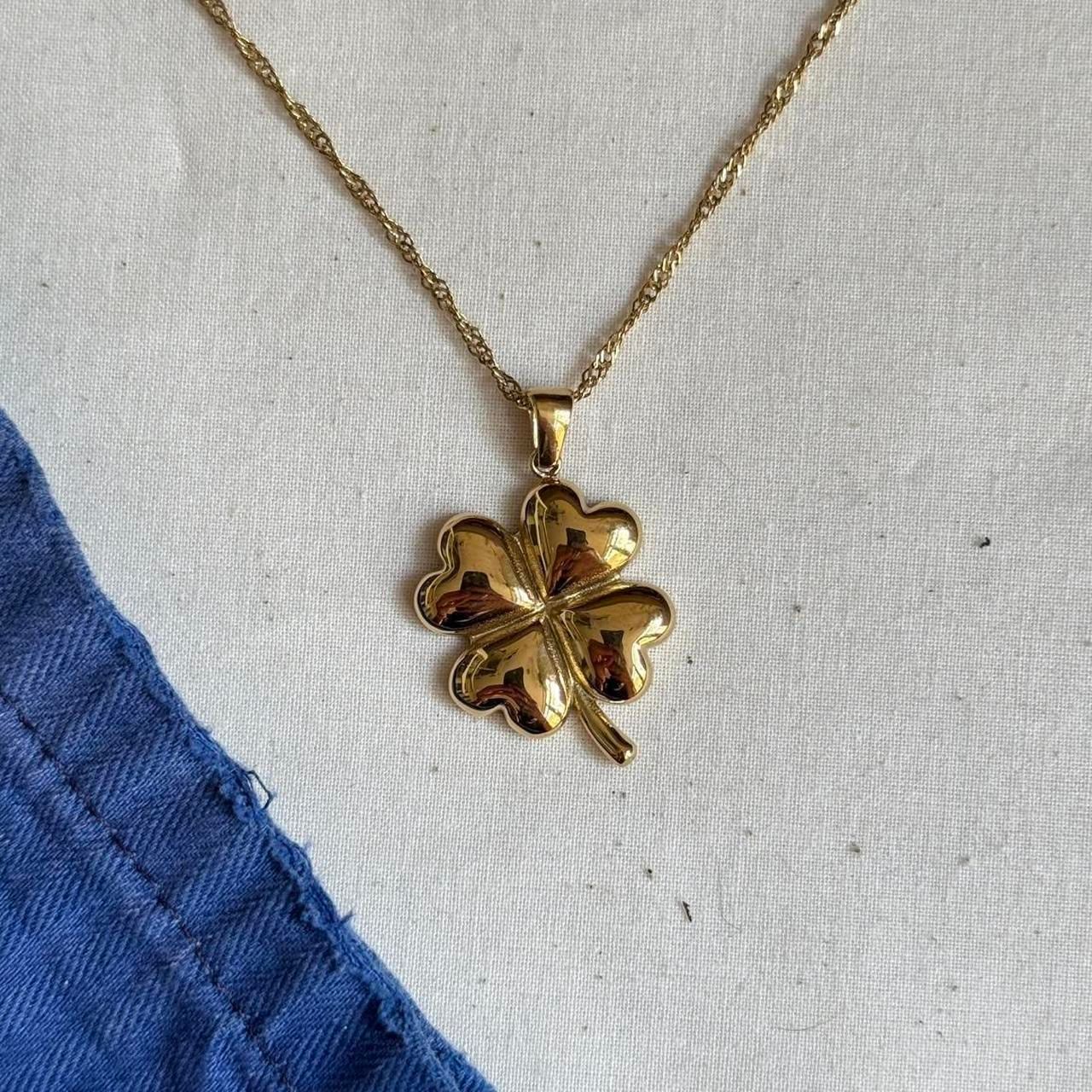 Y2k Four Leaf Clover Pendant Gold Rope Chain Link Necklace